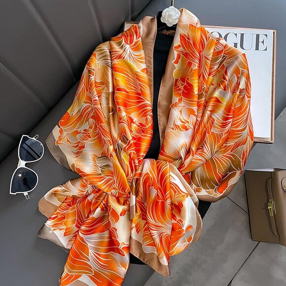 Women’s Satin Silk Scarf 70x35in Lightweight Sun Protection Multiple Styles - Picture 3 of 5